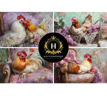 Frango Country Romântico Decoupage Francês