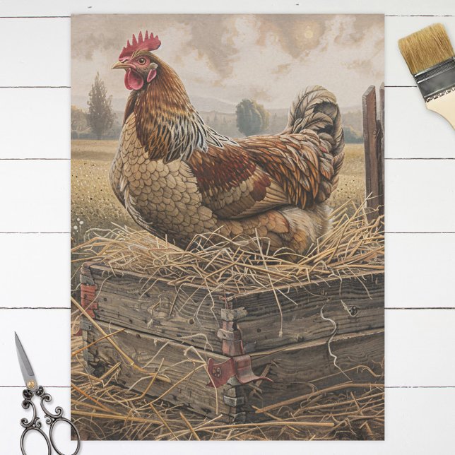 Papel De Seda Frango Vermelho Rústico e Decoupage de Ninho (Criador carregado)
