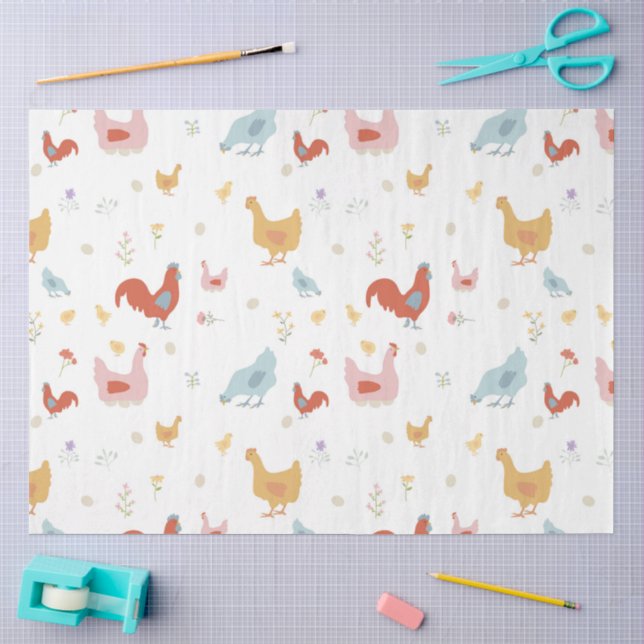 Papel De Seda Frangos Galinhas e Pintinhos Fofos (Arte )