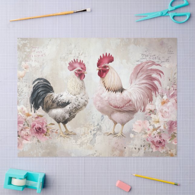 Papel De Seda Frangos Shabby Chic Rosa Decoupage (Arte )