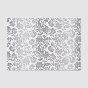Papel De Seda Fraux Silver Floral Damascos Branco Fundo 3