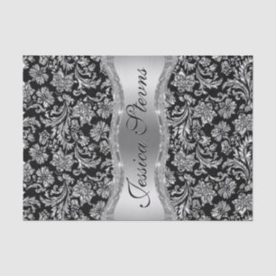 Papel De Seda Fraux Silver Floral Damascos Pretos
