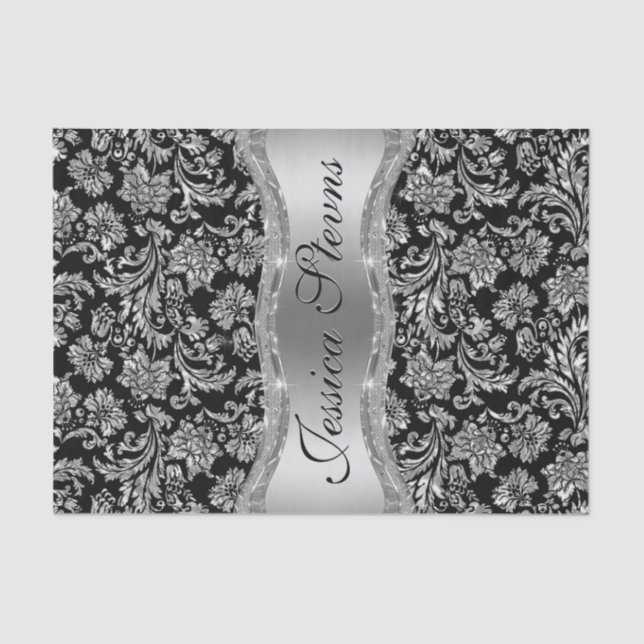 Papel De Seda Fraux Silver Floral Damascos Pretos (Frente )