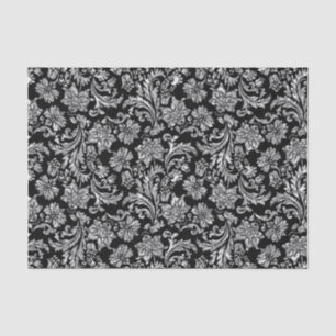 Papel De Seda Fraux Silver Floral Damascos Pretos 2