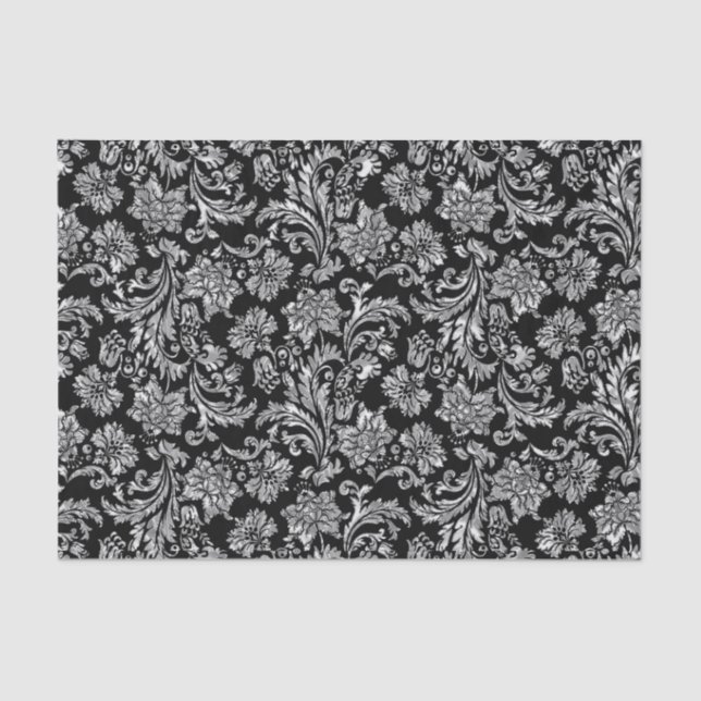 Papel De Seda Fraux Silver Floral Damascos Pretos 2 (Frente )