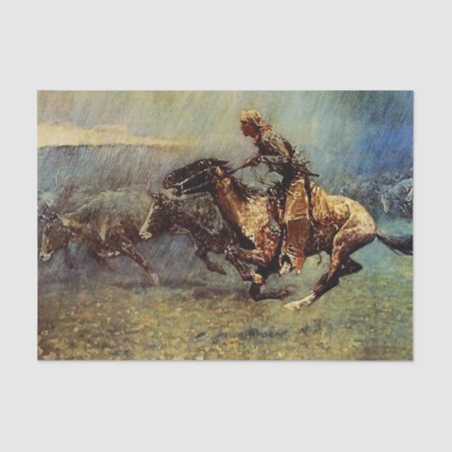 Papel De Seda Frederick Remington Western Art "The Stampede" (Frente )