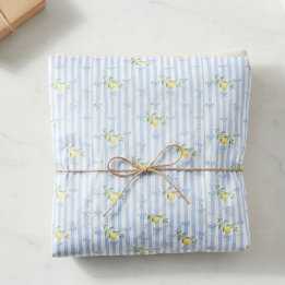 Papel De Seda French Country Lemon – Blue Stripe Bow Pattern