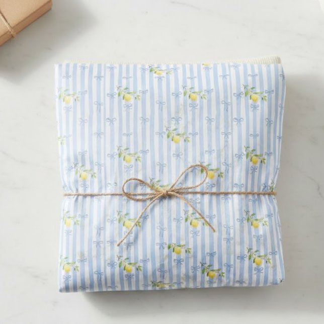 Papel De Seda French Country Lemon – Blue Stripe Bow Pattern (Criador carregado)