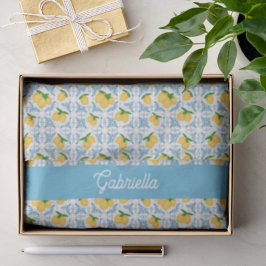 Papel De Seda French Country Lemon Blue Tile Monogram