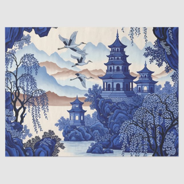 Papel De Seda French-Style Blue Chinoiserie Decoupage Print (Frente )
