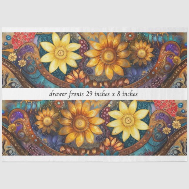 Papel De Seda Frentes de Gaveta Boho Floral Decoupage 29x8"  (Frente )