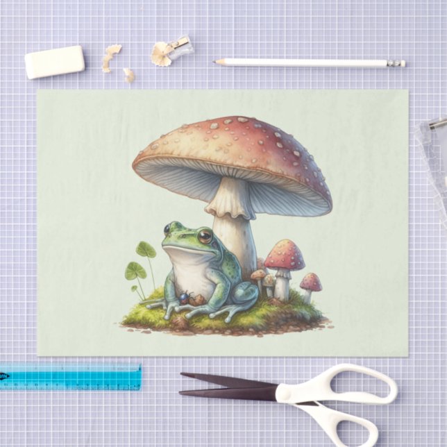 Papel De Seda Frog Under a Mushroom Cute Nature (Arte )