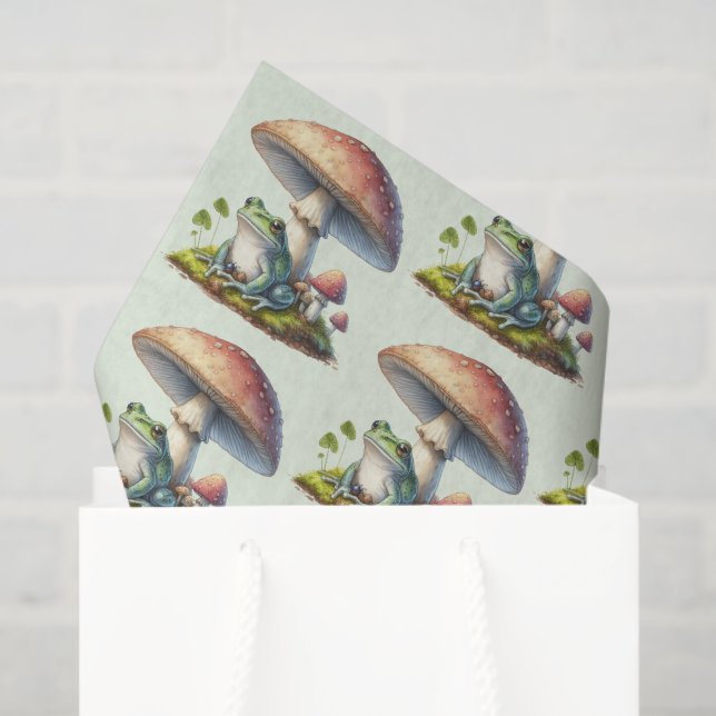 Papel De Seda Frog Under a Mushroom Cute Nature Pattern (Sacola de presentes)