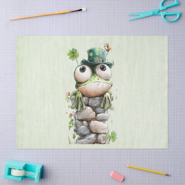 Papel De Seda Frog with Green Hat and Shamrock Cute (Arte )