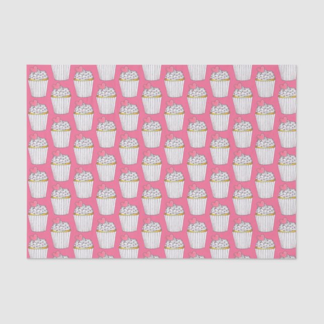Papel De Seda Frosted Pink Heart Cupcake Sprinkles Sobremesa Amo (Frente )