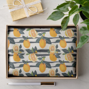 Papel De Seda Fruta cítrica botânica listrada de creme preto