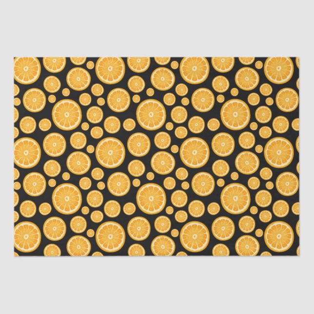 Papel De Seda Fruta de Citrus com Fatia Laranja Preto (Frente )