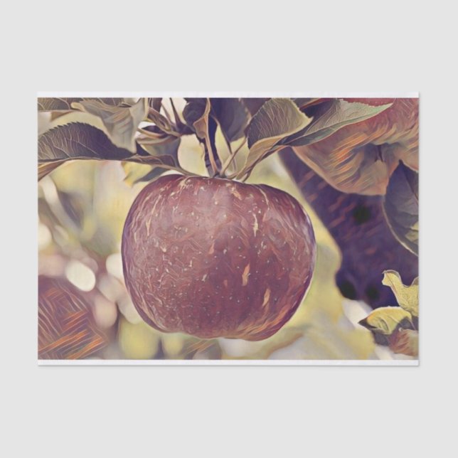 Papel De Seda Fruta de maçã vermelha e folhas de aquarela (Frente )