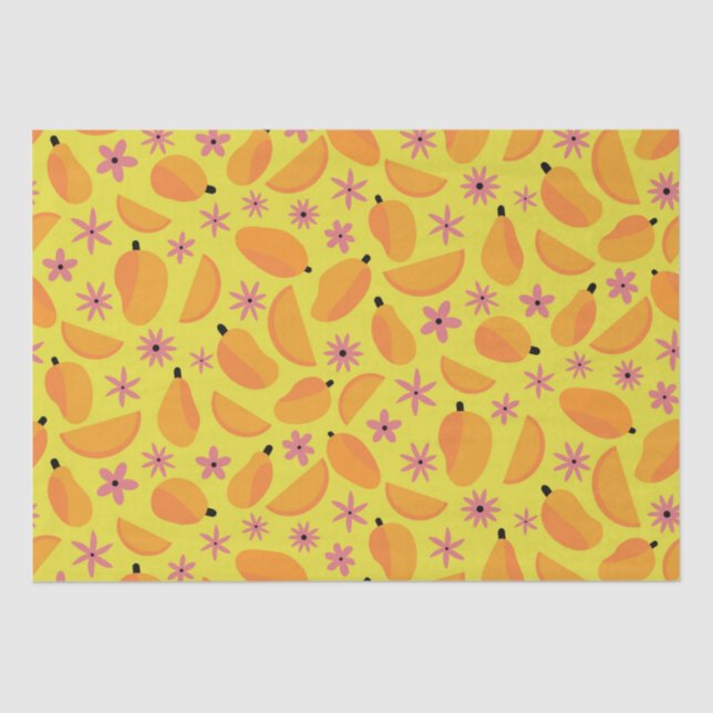 Papel De Seda Fruta Marigold Mango e Padrão de Flores (Frente )