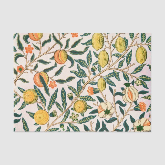 Papel De Seda Fruta William Morris Pomegranate Ornamento Branco (Frente )
