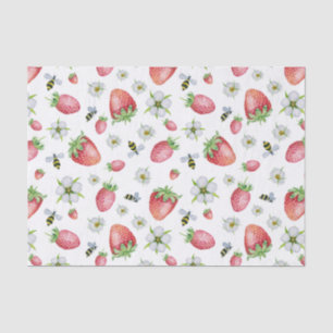Papel De Seda Frutas, Abelhas e Flores de Morango com Aquarelas