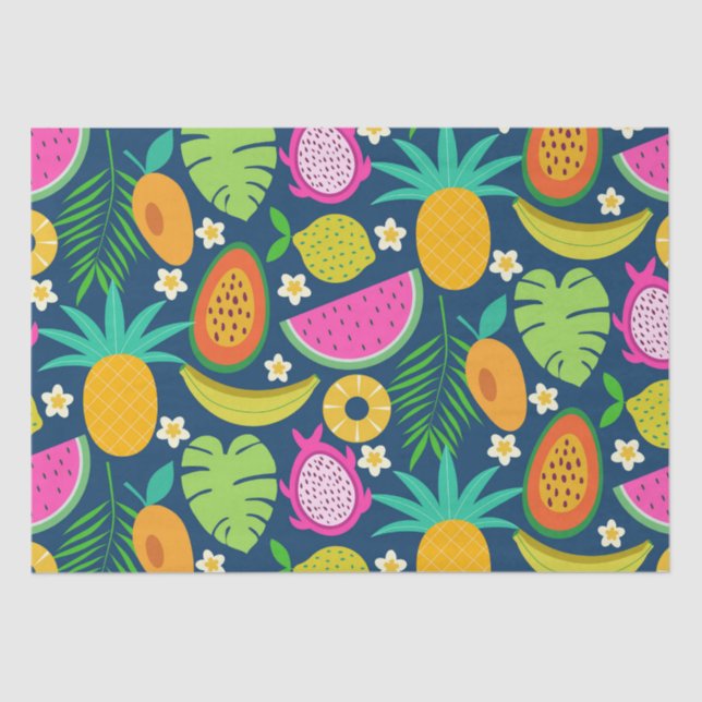 Papel De Seda Frutas de melancia de banana e abacaxi tropicais (Frente )
