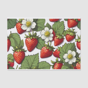 Papel De Seda Frutas de morango, flores e folhas coloridas
