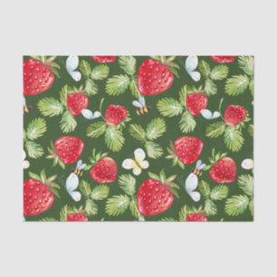 Papel De Seda Frutas de morango, Folhas e Abelhas de Mel