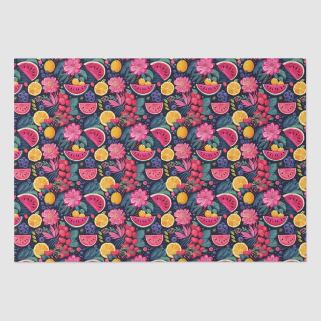 Papel De Seda Frutas e flores tropicais (Frente )