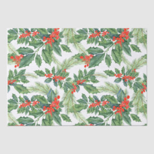 Papel De Seda Frutas Vermelhas Azevinho Verde Floral Natal Feria