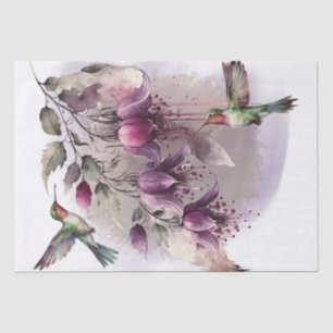 Papel De Seda Fuchsia Flower Hummingbird Watercolor