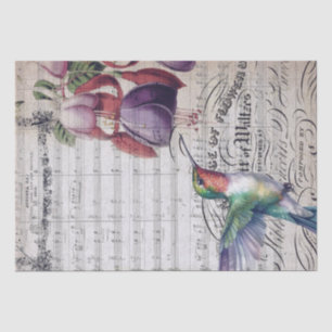 Papel De Seda Fuchsia Flower Hummingbird Watercolor