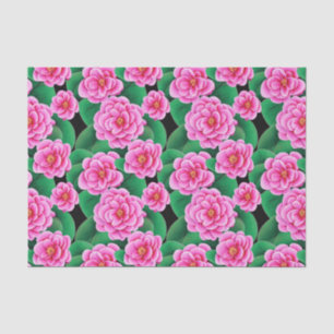 Papel De Seda Fuchsia Pink Camellias e Jade Green Folhas