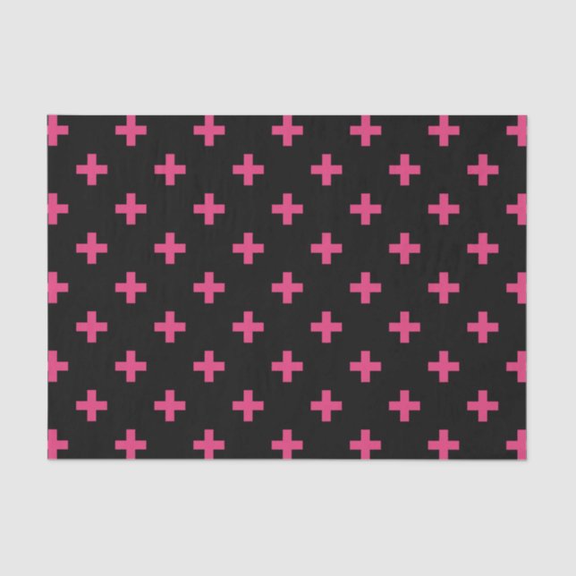 Papel De Seda Fuchsia polka cruza a preto (Frente )