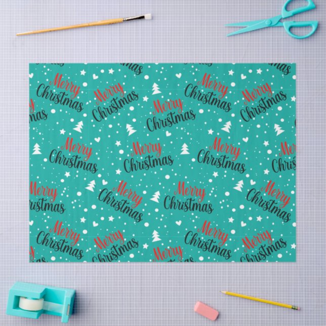Papel De Seda Fun Modern Teal Merry Christmas Script Decoupage (Arte )
