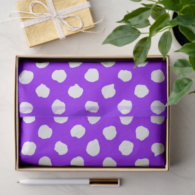 Papel De Seda Fun Purple With Irregular White Polka Dots (Presente)