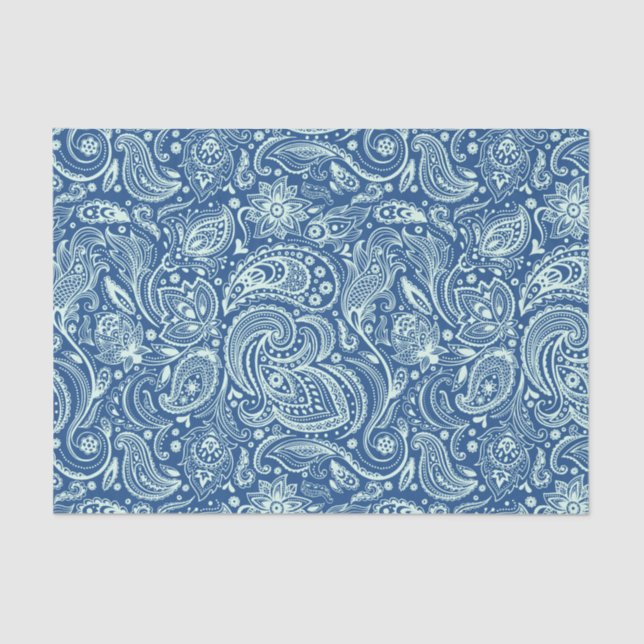 Papel De Seda Fundo Azul Personalizado de Paisley Floral Mint-Gr (Frente )