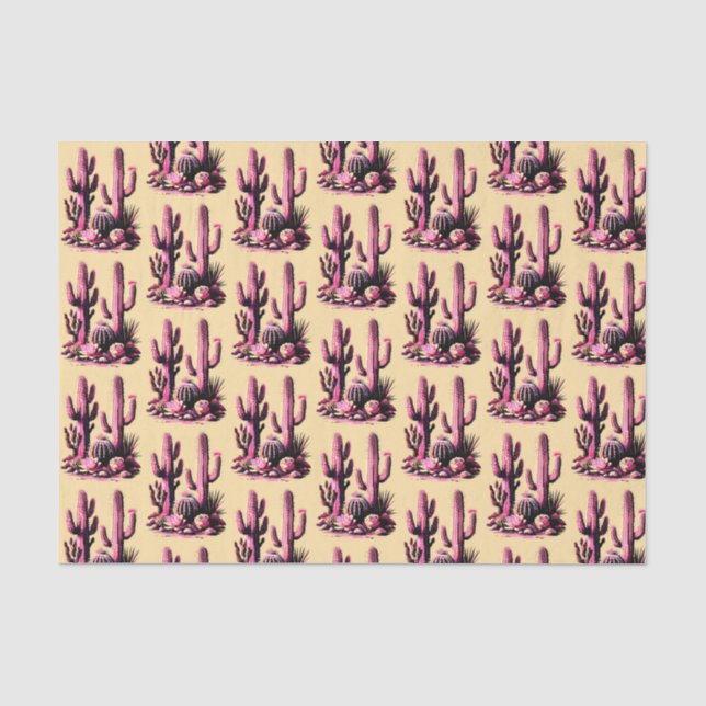 Papel De Seda Fundo Batch-Tan de Cactos Rosa (Frente )