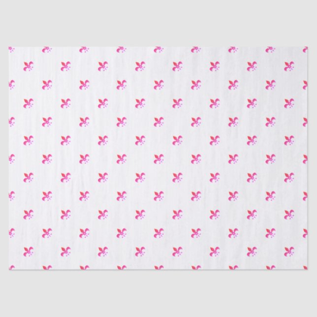 Papel De Seda Fundo Branco com Fleur de Lis Rosa (Frente )