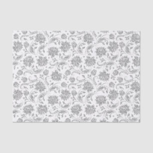 Papel De Seda Fundo Branco dos Damascos Florais Faux Silver