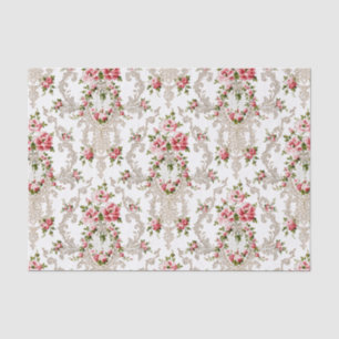 Papel De Seda Fundo Branco-Floral do Rococo Francês Elegante