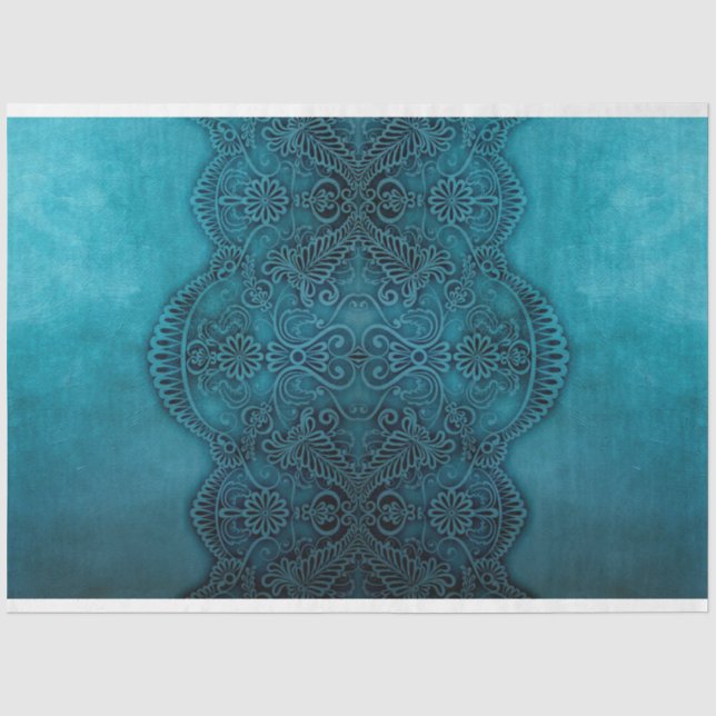 Papel De Seda Fundo de Decoupage do Lace Teal Elegante (Frente )