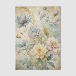 Papel De Seda Fundo de Flores Botânicas Pastel em Estilo Vintage