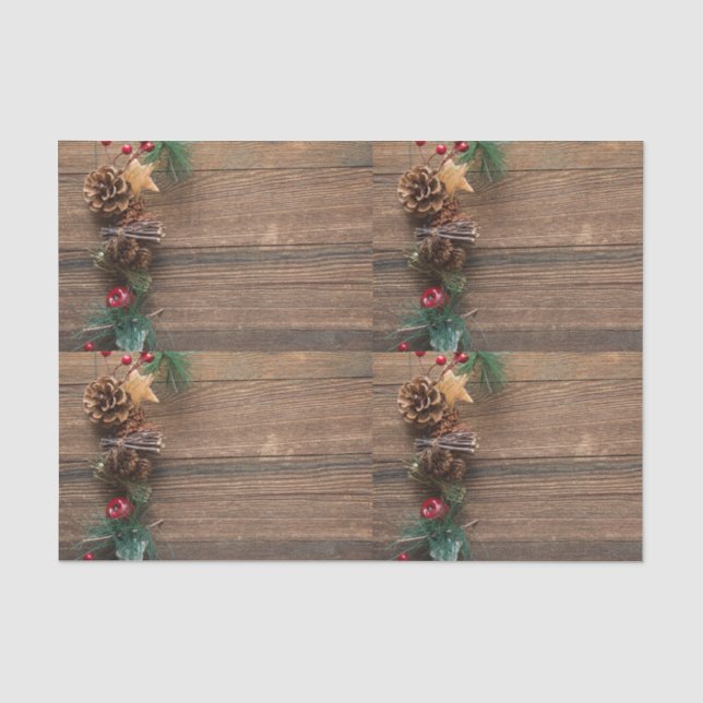 Papel De Seda fundo de madeira com pinhas        (Frente )