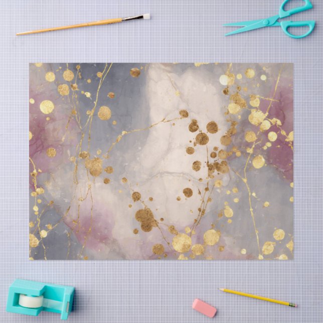 Papel De Seda Fundo de respingo de tinta dourada rosa (Arte )