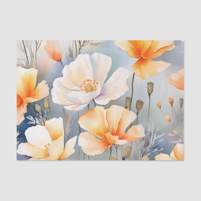 Papel De Seda Fundo de Sonho Suave com Flores de Papoila (Frente )