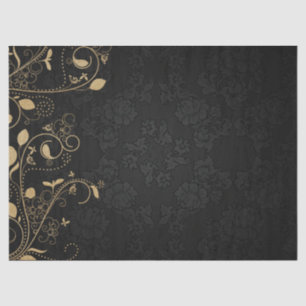 Papel De Seda Fundo Dourado de Decoupage Negra Ornamental