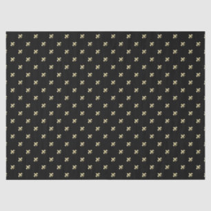 Papel De Seda Fundo Preto com Fleur de Lis Dourado