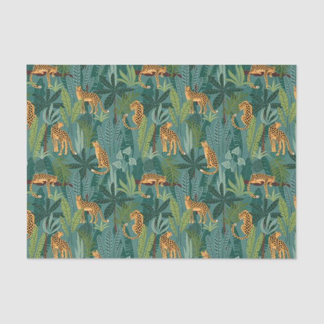 Papel De Seda Fundo Verde de Padrão Selvagem Leopard (Frente )