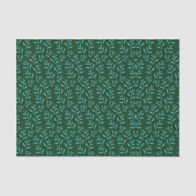 Papel De Seda Fundo Verde Escuro com Folhas Botânicas em Verde A (Frente )